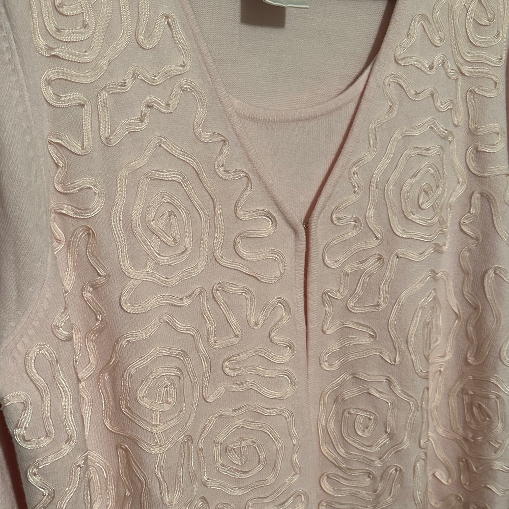 Designers Originals Luxelon Light Pink Embroidered Layered Cardigan - Picture 2 of 8